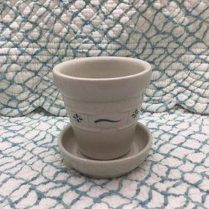 🌼Longaberger Pottery Flowerpot ~ Green Trim 🌼(#130)